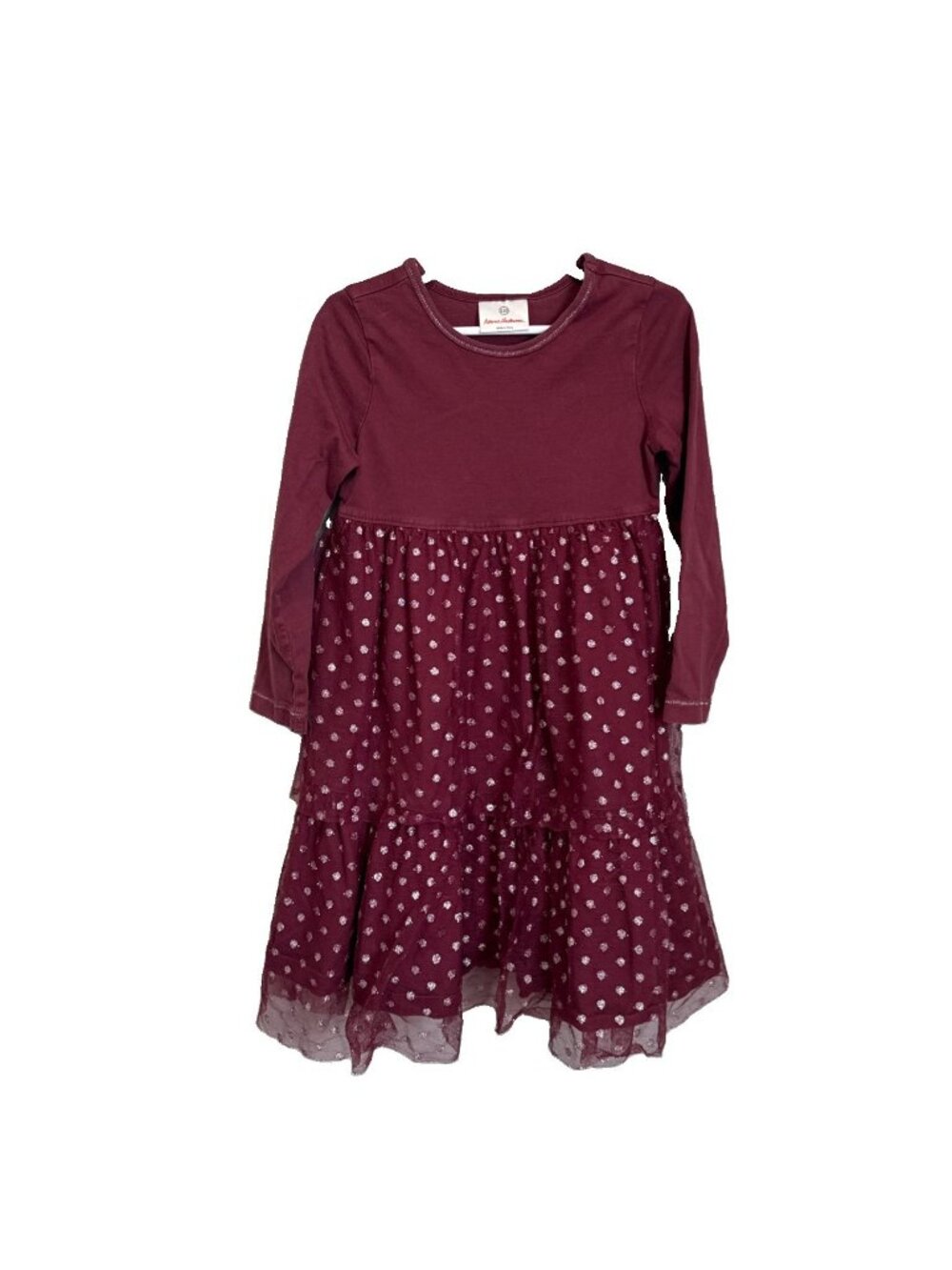 Hanna Andersson Girls Dress Long Sleeve Tulle Dress Size 110 5 Maroon Polka Dot